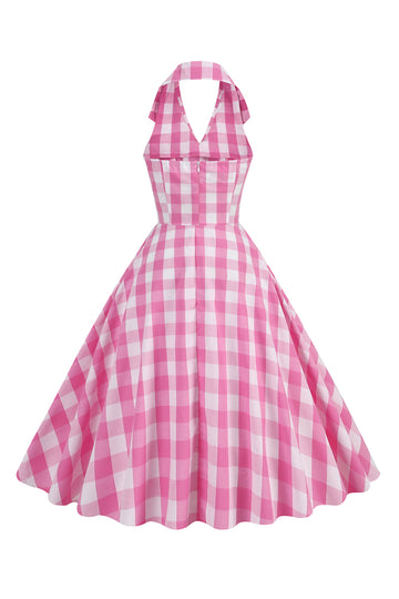 Pink Pin Up Plaid Vestido Vintage dos anos 1950